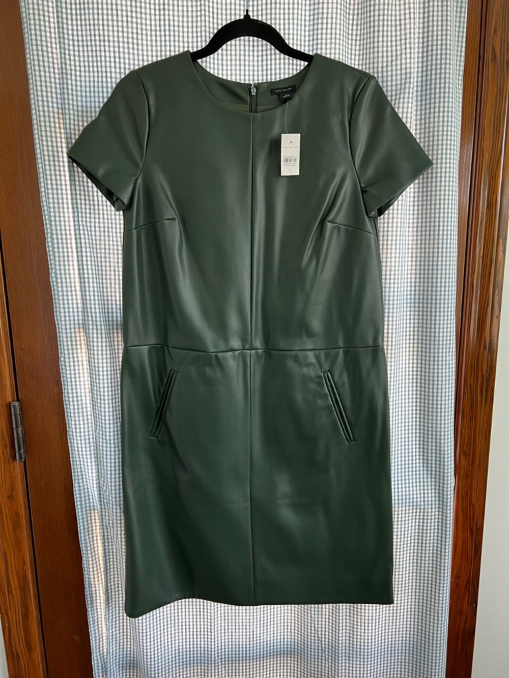 Ann Taylor Forest Green Faux-Leather Midi Shift Dress
